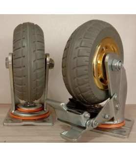 Колёса металлические, усиленные, поворотные, с резиновым ободом 