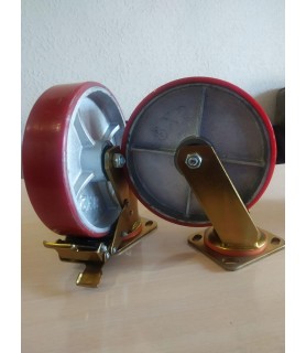 Усиленные колеса металлические с резиновым ободом, поворотные 