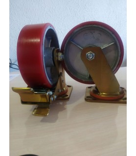 Усиленные колеса металлические с резиновым ободом, поворотные 